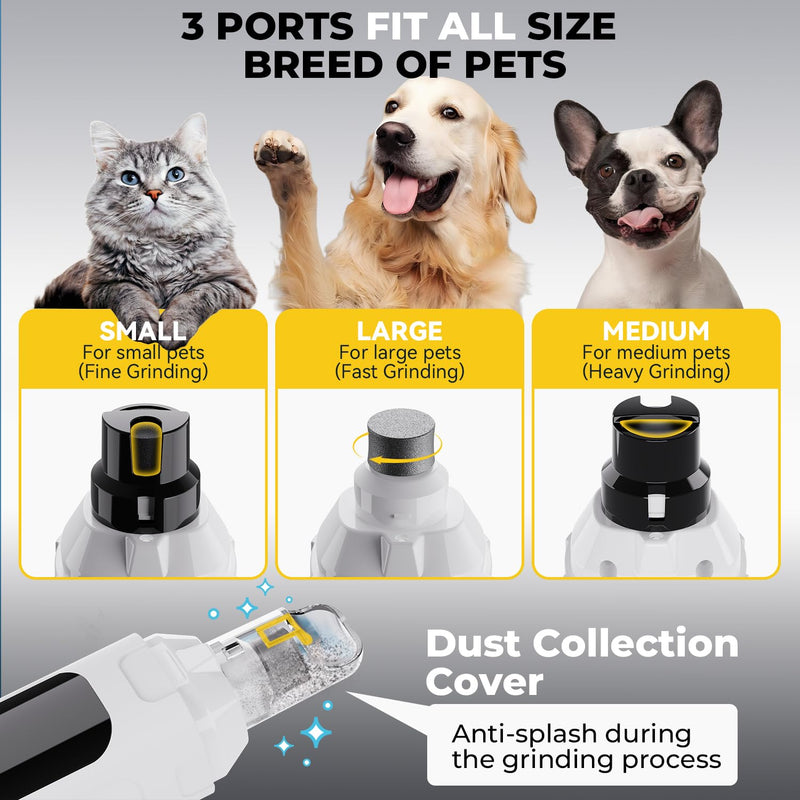 Dog Nail Grinder 6-Speed with LED Display, Dog & Cat Nail Clippers and Trimmers, Pet Nail Grinder with 2 LED Lights - Super Quiet Rechargeable Claw Trimmer for Large Medium Small Puppy Dogs/Cats White