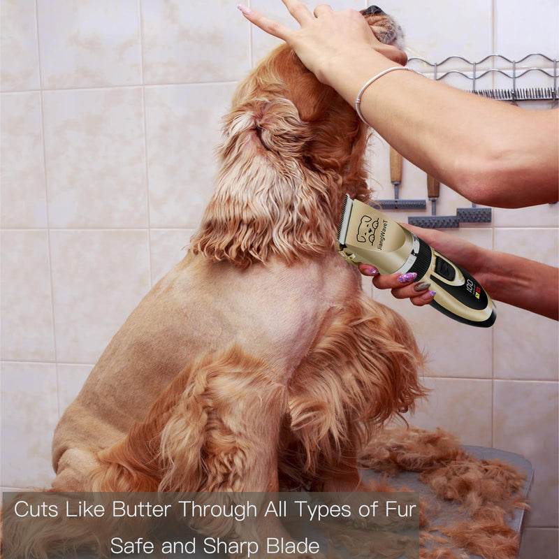 Dogs Hair Trimmer, Dogs Shaver Clippers Grooming Kit - Low Noise Cordless Rechargeable Dog & Cat Horses Clippers, Heavy Duty, Quie Gold