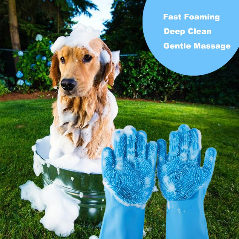 Pet Washing Gloves, Gentle Silicone Dog Bath Shampoo Shower Brush Grooming Mitts Waterproof, Massaging and Bathing Rubber Scrubber for Dogs & Cats - 1 Pair Blue - PawsPlanet Australia