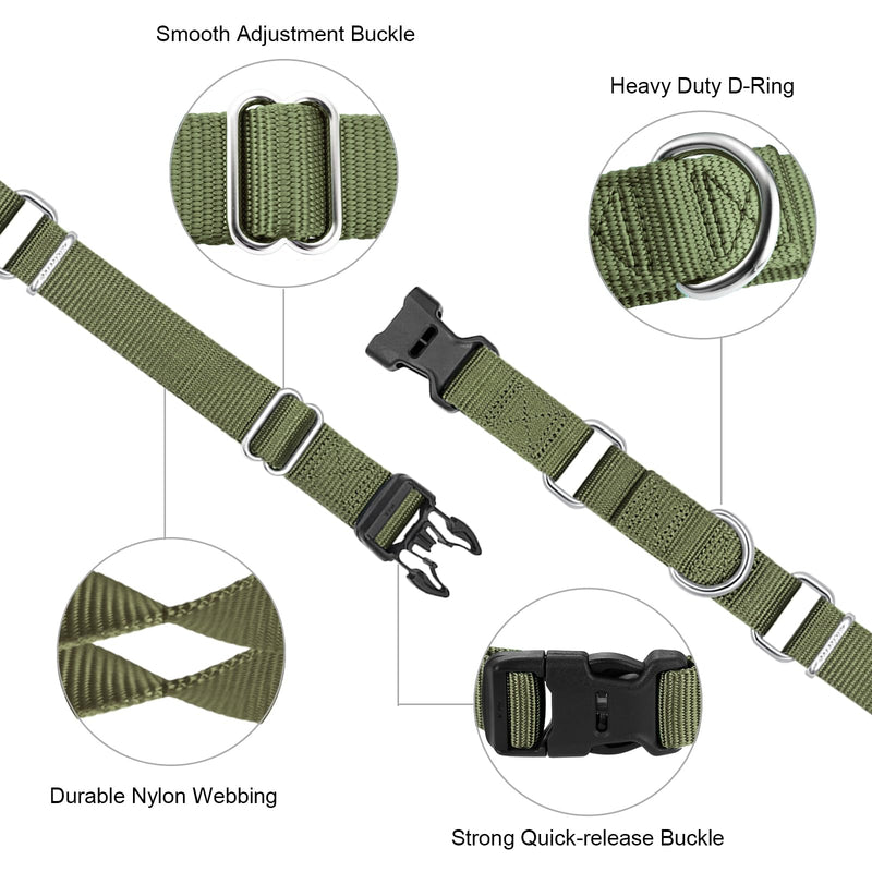 Mikivery Martingale Collar for Dogs Nylon Dog Collar with Quick Release Buckle Adjustable Training No Slip Dog Collars(Medium, Military Green) Medium - PawsPlanet Australia