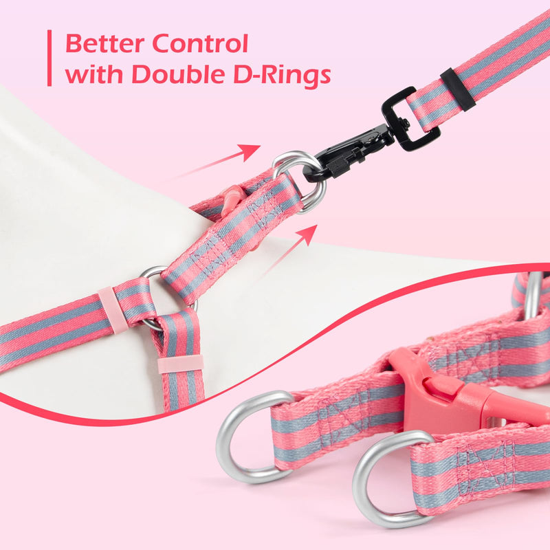 Stripe Step in Dog Harness for Small Dogs, Freedom Nylon Dog Halter Vests, Lightweight and Escape Proof Puppy Harness, Quick Fits for Small Medium and Large Dogs, Pink M - PawsPlanet Australia