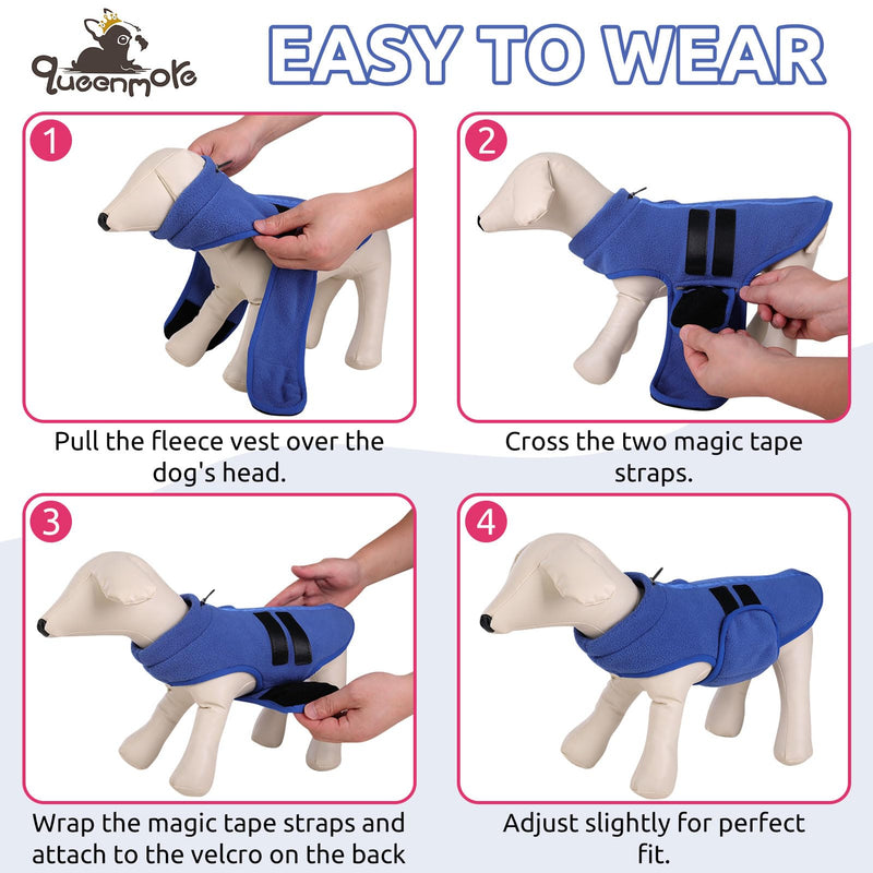 Queenmore Small Dog Sweater, Soft Fleece Vest Pullover Dog Jacket with Leash Hole, Warm Winter Dog Coats Cold Weather Doggy Dachshund Sweaters for Small Dogs Cats Boy or Girl (Blue, S) Blue