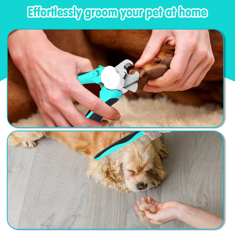 2 in 1 Dog Nail Trimmers with LED Light for Bloodline, Dog Comb, Dog Nail Clippers with Quick Sensor & Safety Guard to Avoid Overcutting, Cat Puppy Claw Clipper for Grooming with Nail File Blue - PawsPlanet Australia