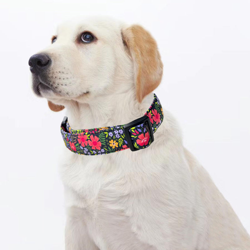 TEEMERRYCA Dog Collars with Floral Patterns Adjustable Dog Collar with Flower Charm Comfortable Cotton Pet Collar for Puppies Small Medium Large Cute Girl Female Boy Dogs, Red, L L:Neck 14"-22", Width 1.0” - PawsPlanet Australia