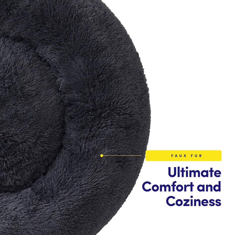 Dog & Cat Bed: Round Faux Fur Pet Bed - Plush, Cozy, & Calming Donut Bed for Large Pets - Soft & Comfortable Sleeping Cushion for Napping & Lounging, 30" Round, Dark Gray - PawsPlanet Australia