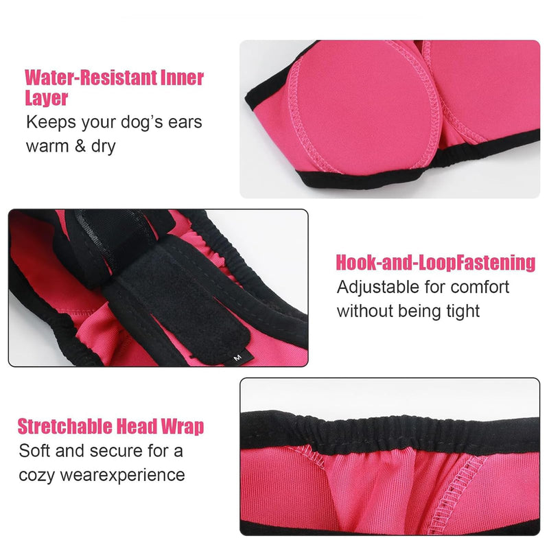 1 Pc Dog Snood Ear Protectors, Comfort Dog Ears Muffs Noise Protection, Waterproof Adjustable Cat Ears Shower Wrap, Pet Snood Ear Covers for Anxiety Relief,Swimming,Grooming (Magenta, 10-15inch)