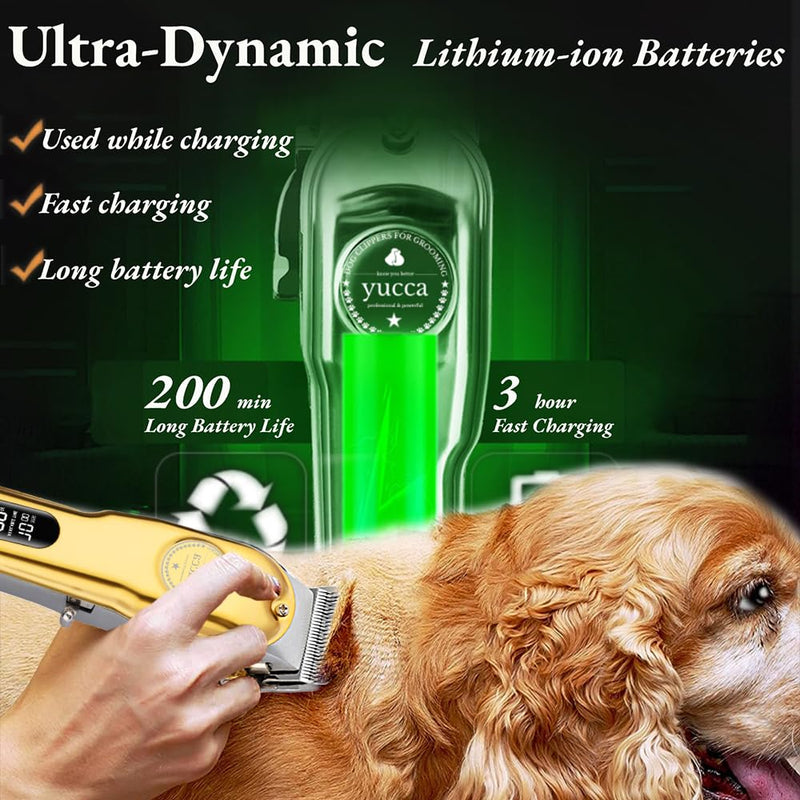 yucca Dog Grooming Clippers for Thick Heavy Coats, Cordless Animal Clippers Professional, Rechargeable Low Noise Clippers, Thick Fur Clippers with Metal Blade for Pets Dogs Cats DGC-1 - PawsPlanet Australia