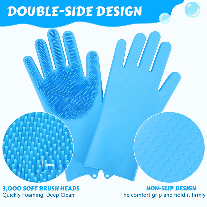 Pecute Pet Grooming Gloves - Heat Resistant Silicone Gloves with High-Density Teeth, Enhanced Five Finger Design for Bathing and Massaging Dogs and Cats, Blue Medium - PawsPlanet Australia