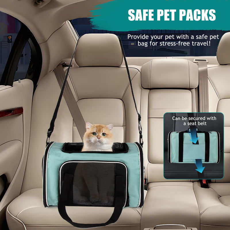 Cat, Dog Carrier for Small Medium Pet Carriers Up to15Lbs, Cats Carrier Soft- Sided Puppy Dogs Bag Portable Foldable Airline Approved Carrier Travel (Green 18 * 11 * 11) 18.0"L x 11.0"W x 11.0"H Green - PawsPlanet Australia