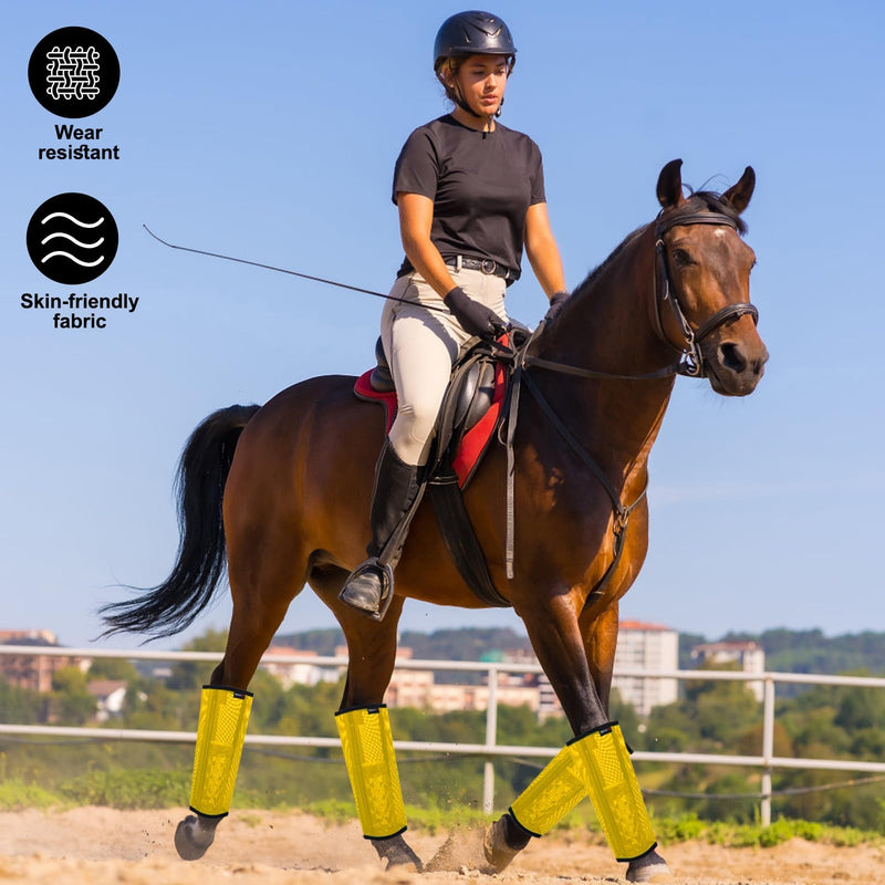 Horse Fly Boots, Breathable Mesh Protection Set of 4, Comfortable Pony Leggings, Breathable Mesh Design, Equines Supplies for Reduce Stomping, Hoof Damage & Leg Fatigue (Yellow, Medium) Yellow Medium (For 13.5-14.5 hands small horse) - PawsPlanet Australia