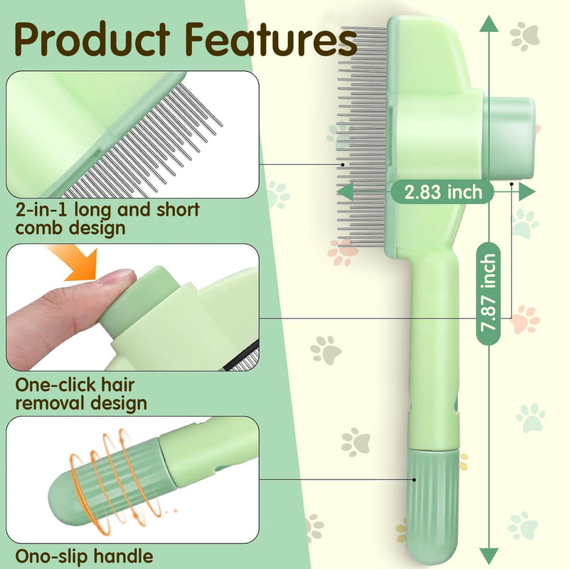 [ 2 Packs ] Pet Hair Removal Comb Flea Comb, New Cat Brush with Release Button Pet Hair Grooming Brush Supplies (Yellow+Green) 2pcs:Yellow+Green - PawsPlanet Australia