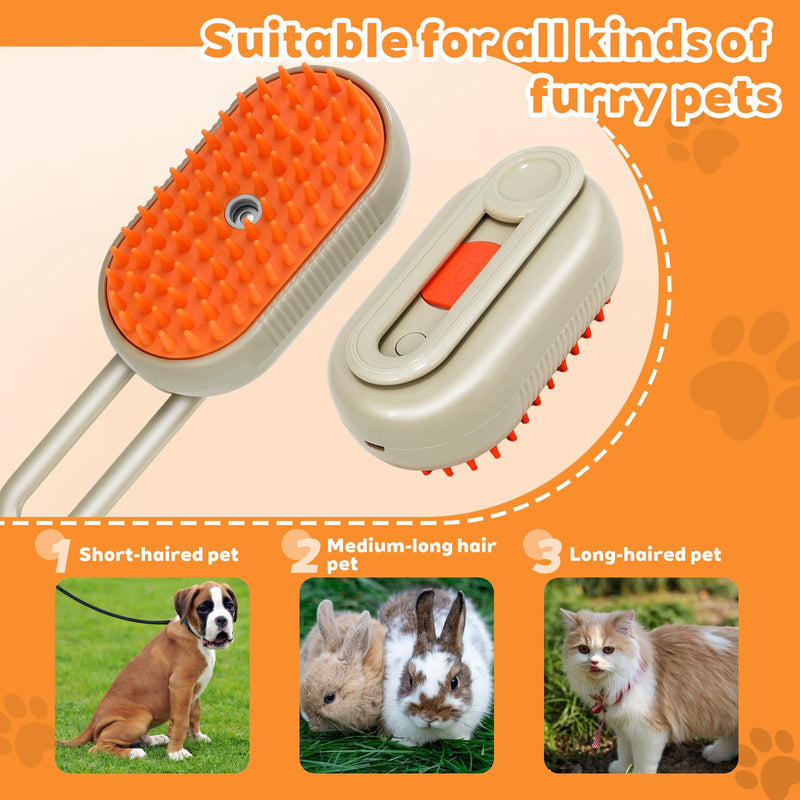 2025- New cat steam brush, 4-in-1 cat steam brush, for massaging and cleaning fallen pet hair, suitable for cats, dogs, rabbits and other pets (khaki + white) -2 pieces (white) - PawsPlanet Australia