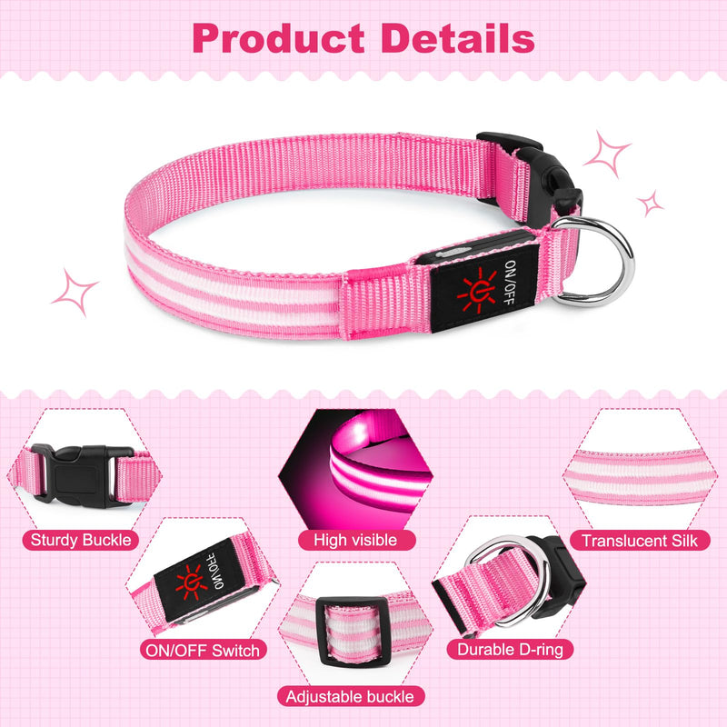 Illumifun LED Dog Collar Rechargeable Light Up Dog Collar Glow in The Dark, Flashing Lighted Glow Collars for Dogs Night Walking (Pink, Large) Pink - PawsPlanet Australia