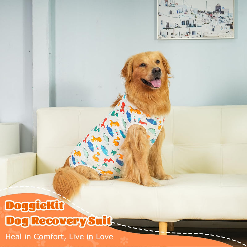 Dog Surgery Recovery Suit,Dogs Recovery Suits for Female and Male,Dog Surgical Suit,Surgical Vest for for Small Medium Large Dogs (White-dinosaur, XXL) White-dinosaur