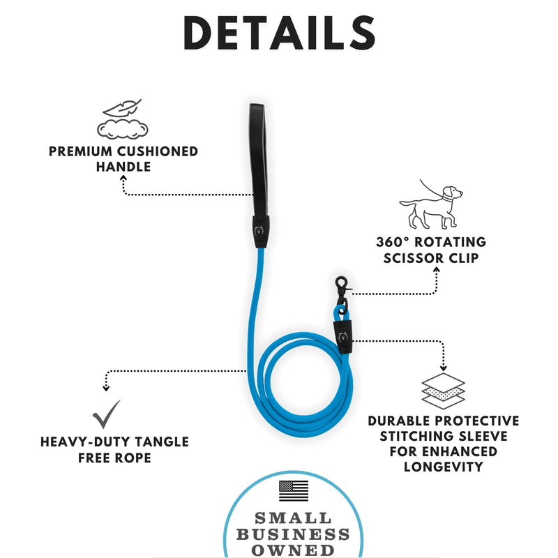 ShawnCo Basecamp Rope Dog Leash- Premium, Durable Pet Leash with Soft Neoprene Padded, Reflective Handle for Small, Medium and Large Dogs (Moonglow, 5 Feet) Moonglow - PawsPlanet Australia