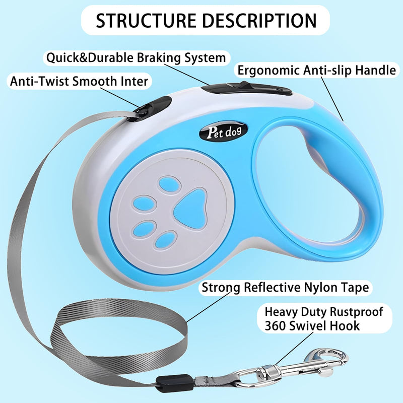 Retractable Dog Leash, VELIGOOD 5M/16FT Extendable Dog Lead with Strong Nylon Tape Tangle-Free One-Handed Brake, Pause, Lock for Small Medium Dogs (Blue) Blue - PawsPlanet Australia