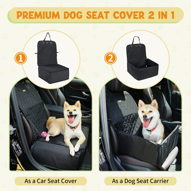 PETTOM Dog Front Car Seat Cover Pet Bucket Seat Cover Hammock Non-Slip Backing Waterproof Full Protection Seat Protector for Cars Trucks & SUVs Black