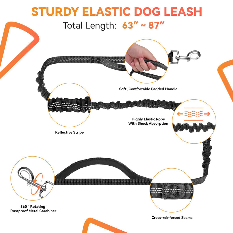 Hands Free Dog Leash with Waist Belt & Zipper Pouch, Heavy Duty Waist Leash for Running, Walking, Jogging and Hiking, Professional Tangle Free Reflective Control Lead for Large Medium Dogs - PawsPlanet Australia