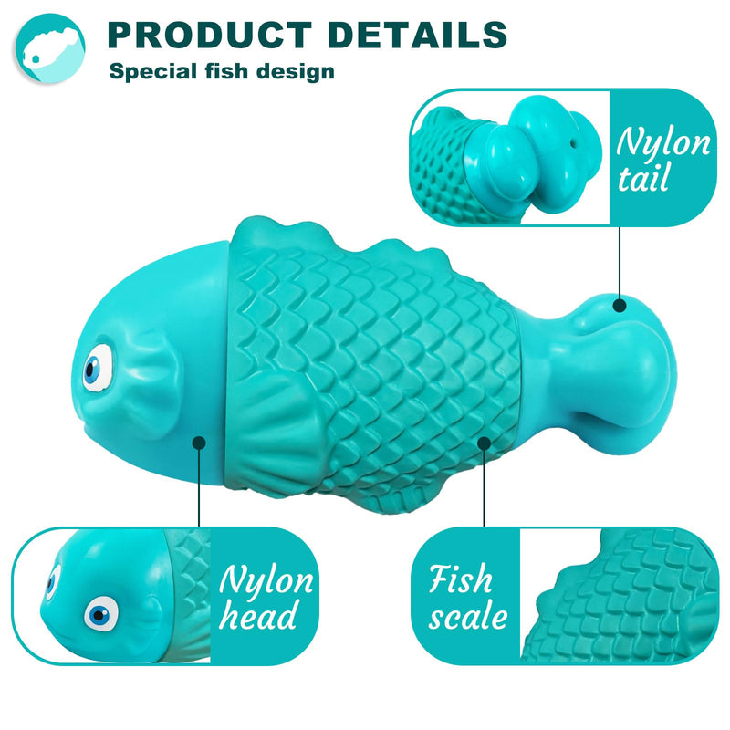 Dog Chew Toys for Aggressive Chewers, Indestructible Dog Toys for Aggressive Chewers, Tough Dog Toys for Large Dogs, Squeaky Dog Toys, Strong Dog Toys, Super Chewer, Heavy Duty Cyan NylonFish - PawsPlanet Australia