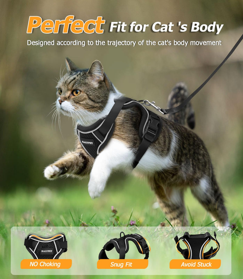 Halypet Cat Harness and Leash Set - MAX Safety 4th-Gen Upgrade, Escape Proof, Adjustable, Comfortable Soft Vest, Easy to Wear Kitten Harness with Reflective Strip for Cats Walking - Small Black H600 Pro Black Small (7-12lb) - PawsPlanet Australia