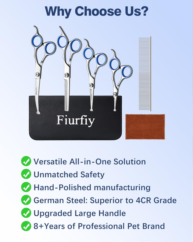Furry Grooming Scissors with Safety Round Heads. Dog Grooming Scissors, 5CR 6 in 1 Dog Grooming Scissors, Curved Dog Grooming Scissors, Professional Pet Grooming Scissors Set for Dogs and Cats - PawsPlanet Australia