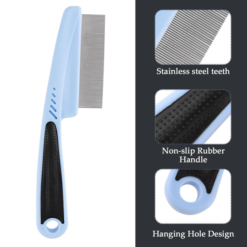2 Pack Pet Comb, Stainless Steel Fine Tooth for Loose Hair, Knots, Pet Brush with Rubber Handle for Pet Grooming - PawsPlanet Australia