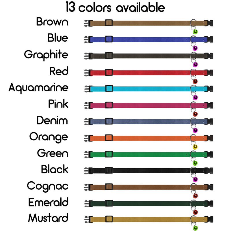 Breakaway Cat Collar Leather with Removable Bell - 13 Colors Available - Soft Adjustable Girl Boy Safety Lightweight Pet Kitten Collars Pink Brown Blue Green Red Orange Black (Mustard) Mustard - PawsPlanet Australia