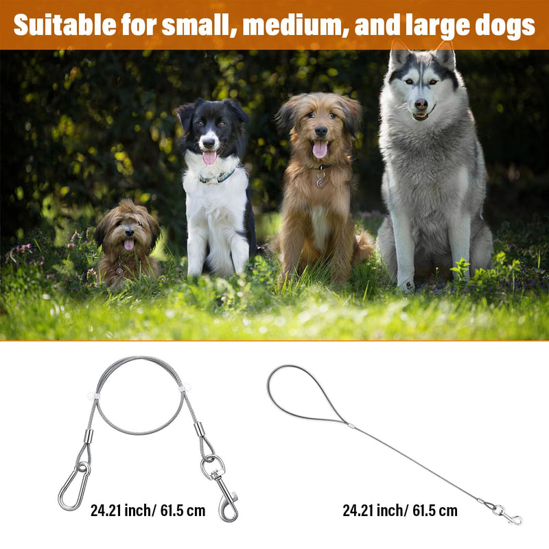 2 Pcs Chew Proof Dog Leash Extender Short Metal Cable for Dogs Cables Lead No Tangle 24" Detachable Short Handle Cable Braided Cord Steel Training Dog Leash for Most Dogs Leashes Collars Harnesses - PawsPlanet Australia