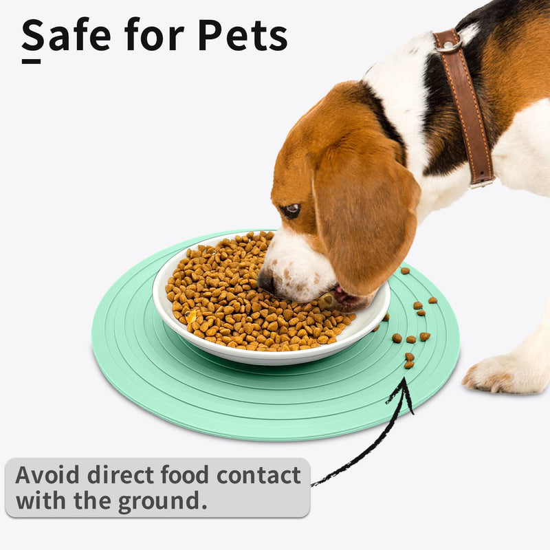 Fhiny 3PCS Silicone Pet Food Mat, 9.5" Round Waterproof Non-Slip Dog Cat Bowl Placemat Preventing Feed and Water Overflow Suitable for Medium Small Bowl Dish Plate Protect Floor (Green, 9.5" Dia) 9.5"Dia Green - PawsPlanet Australia