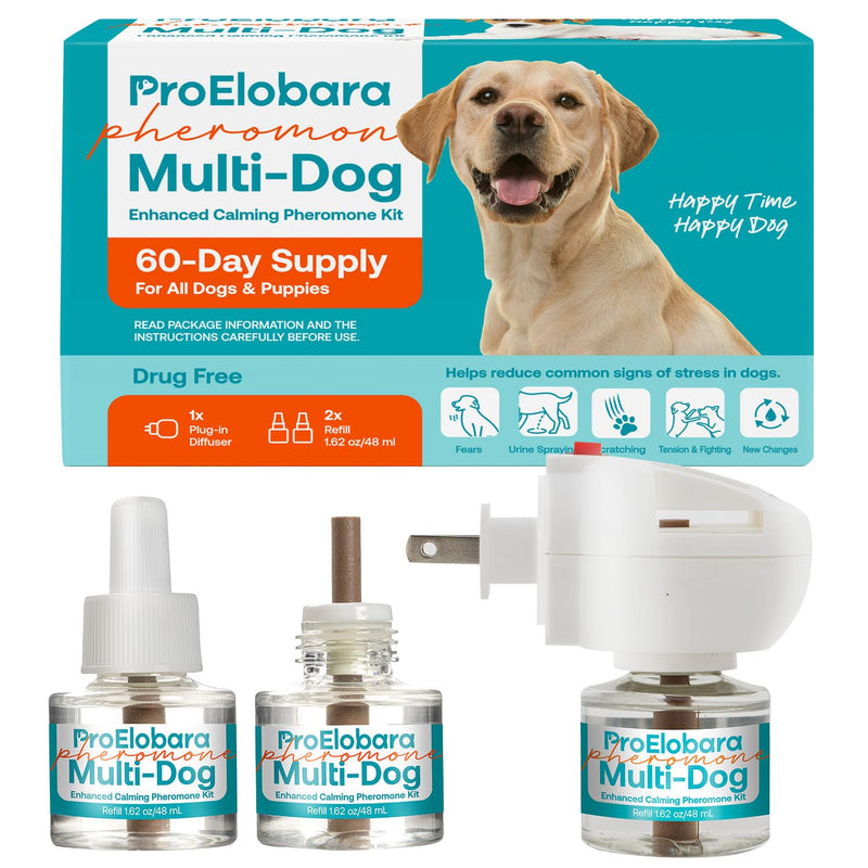 Dog Calming Pheromone Anxiety Diffuser: Dog Calming Pheromones Anti Anxiety Plug Diffuser - Anti Anxiety Calming Pheromone Diffuser for Dogs - Calm Dogs Stress Relief 1 Diffuser & 2 Pheromone Refills Blue