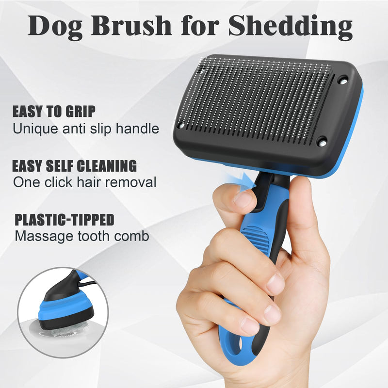 3PCS Dog Grooming Kit - Deshedding Dog Brush, Self Cleaning Slicker Brush, Bath Brush and Comb, Suitable for Hair Removal and Bathing of Dogs & Cats (Black Blue) - PawsPlanet Australia
