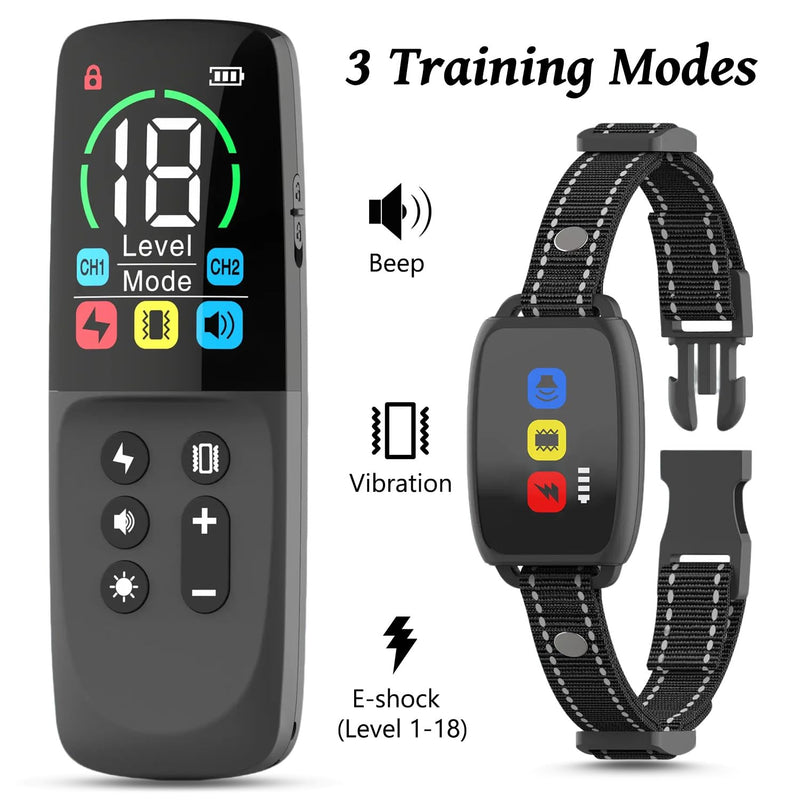 Dog Shock Collar LCD Wireless Remote Control Beep/Vibrations/E-Shock Stop Barking Training Device 3300 FT Long-Range Training Rechargeable IP67 Waterproof - PawsPlanet Australia