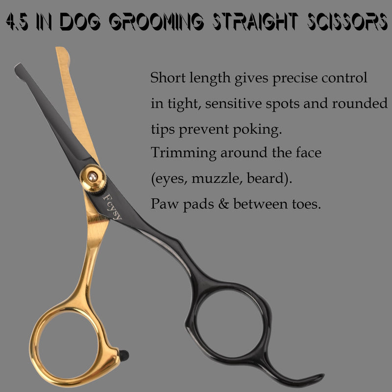 Dog Grooming Scissors Kit, Fcysy Professional Pet Shears for Cats at Home, Dog Grooming Tools with Curved & Straight Blades Scissors Thinning Shears Pet Supply Set Gold 7 Pcs - PawsPlanet Australia
