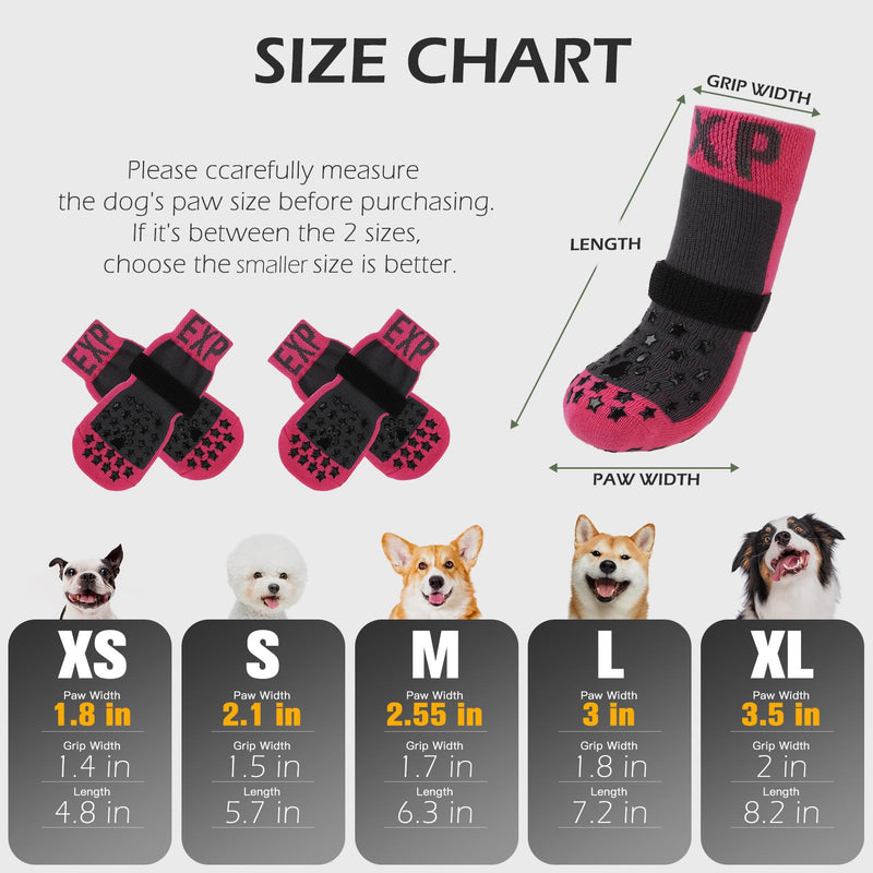 EXPAWLORER Anti Slip Dog Socks to Prevent Licking Paws - Dog Booties for Hardwood Floors, Pet Paw Protectors with Grippers for Winter Outdoor, Dog Boots Shoes for Small Medium Large Dogs, Stars Pink L - PawsPlanet Australia