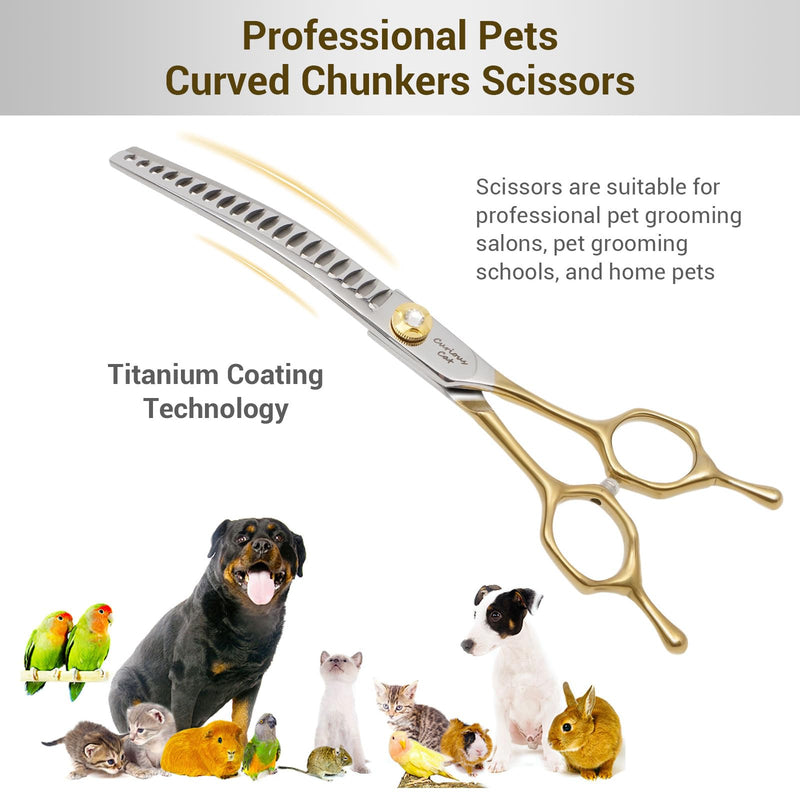 Dog Grooming Scissor,Pet Curved Chunkers Shears 7.0'' 440C Thinning Scissors for Precision Pet Hair Cutting Curved Thinning Scissors - PawsPlanet Australia