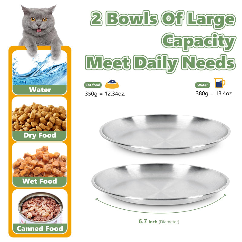 4 Pcs Wide Whisker Friendly Cat Dishes Set 6.7", Stainless Steel Cats Bowls, Shallow Food Bowl, Indoor Kitten Feeding Wet & Dry Food Dish to Prevent Whisker Fatigue(13 OZ) 4 Dishes - PawsPlanet Australia