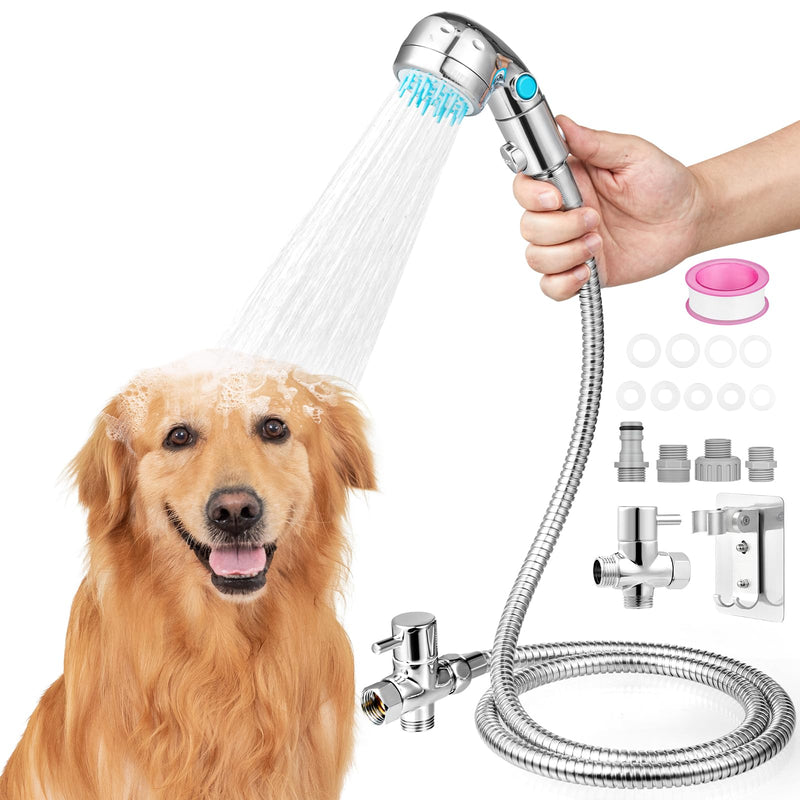 Dog Shower Attachment, Dog Washing Hose Attachment with Diverter Valve, Dog Shower Brush Dog Shower Attachment for Bathroom Shower Arm, for Pet Bathing, Massaging & Grooming, Indoor & Outdoor - PawsPlanet Australia