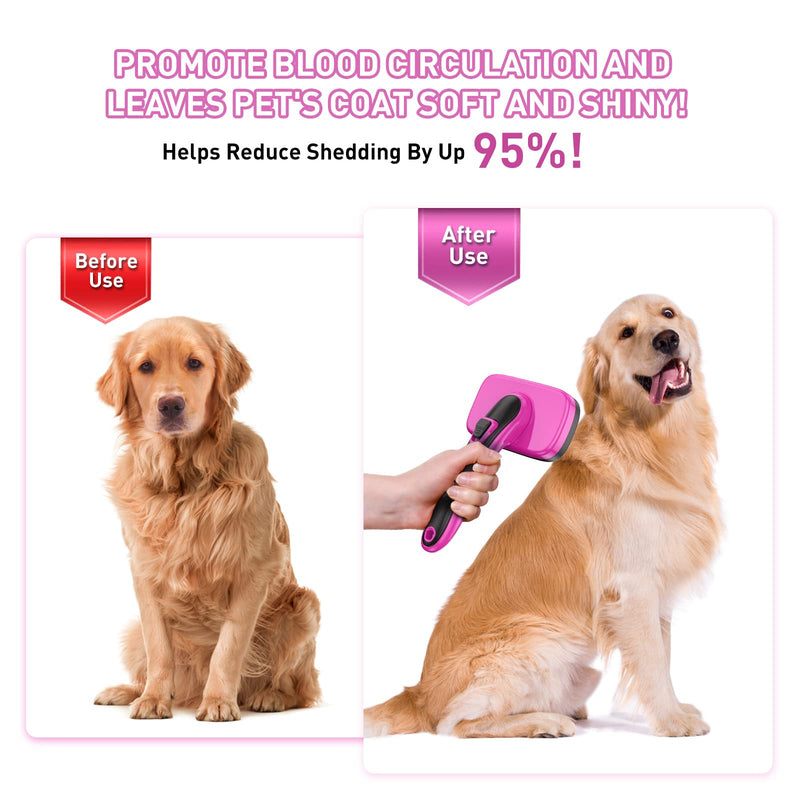 Dog Brush for Shedding, Self-Cleaning Slicker Brush, Perfect for Short & Long Haired Pets, Removes Mats, Tangles, Loose Fur, Gentle on Skin, Ideal for Small, Medium, Large Dogs. Pink - PawsPlanet Australia