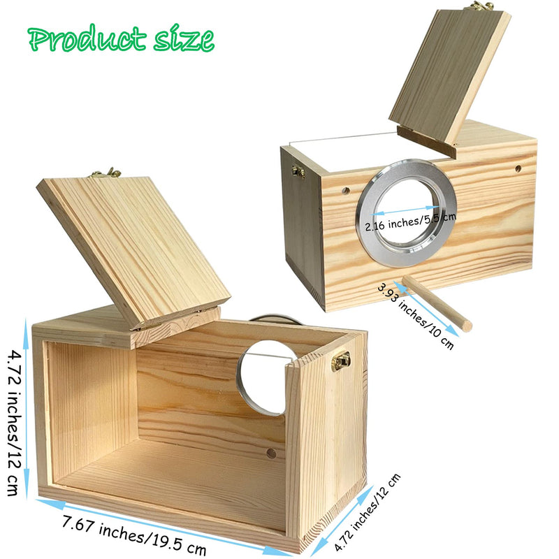 Transparent Parakeet Nesting Box,Wooden Parrot Nest Breeding Box with Perch Natural Bird House for Cage Suitable for Lovebirds Cockatiels Canaries Horizontal Box Small - PawsPlanet Australia