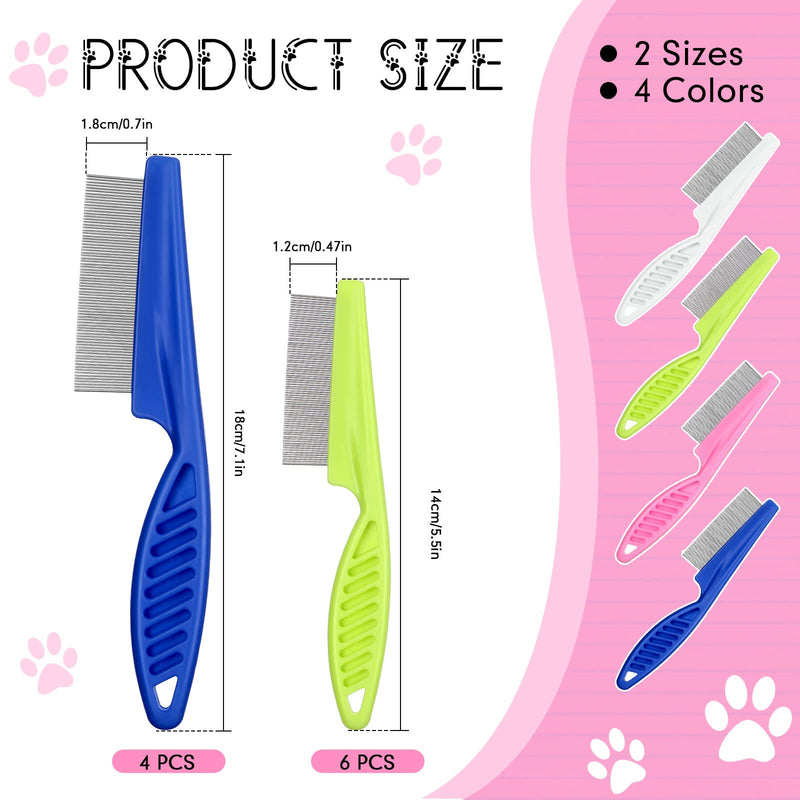 10 Pcs Flea Comb for Dogs and Cats Flea Remover Tool with Stainless Steel Metal Teeth for Detangling Grooming Kit, Pink, Blue, White and Green, 2 Sizes - PawsPlanet Australia