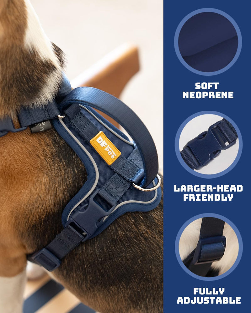 DF Freedom No Pull Martingale Dog Harness, Gentle Control for No Choking, Front Clip Harness with Reflective, Adjustable & Padded Handle for Easy Walking & Training, Navy Blue, 1", Chest 22.4"-30.4" 1" (Chest 22.4" - 30.4") Navy Blue Pro - PawsPlanet Australia