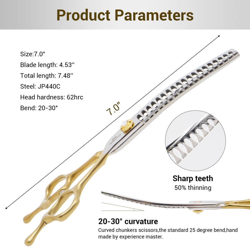 Dog Grooming Scissor,Pet Curved Chunkers Shears 7.0'' 440C Thinning Scissors for Precision Pet Hair Cutting Curved Thinning Scissors - PawsPlanet Australia