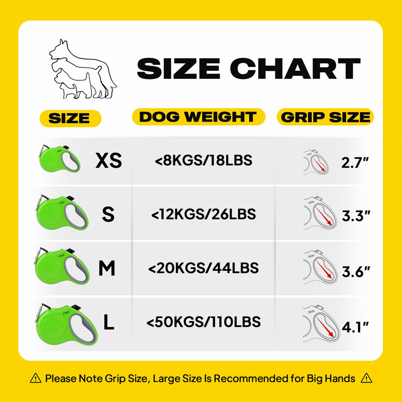 Fida Retractable Dog Leash, 16ft Heavy Duty Pet Walking Leash for Large Dog up to 110 lbs, Tangle Free. One-Hand Brake (Large, Green) - PawsPlanet Australia