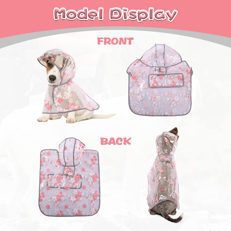 Dog Rain Jacket, Clear Flower Pattern Rain Coat for Dogs Small Dog Raincoat with Hood Waterproof Dog Raincoat Portable Dog Poncho Raincoat for Small Medium Dogs(Pink,M) Pink