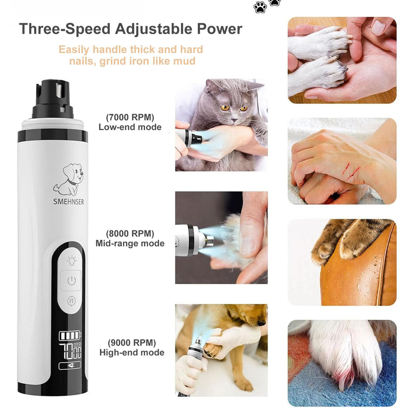 Silent Groom Pro Nail Grinder, 2025 New Nail Grinder for Dogs and Cats with LED Light & 3 Speeds, 2000mAh USB Rechargeable Dog Nail Trimmer for Thick Nails (1pc+2 Heads) - PawsPlanet Australia