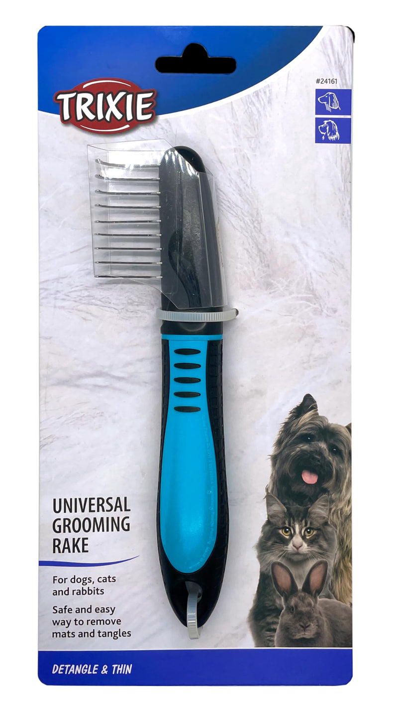 TRIXIE Pet Universal Grooming Rake for Cats and Dogs, Removes Mats and Tangles 7" (18cm) 2.8 x 6.3 in Turquoise/Black - PawsPlanet Australia