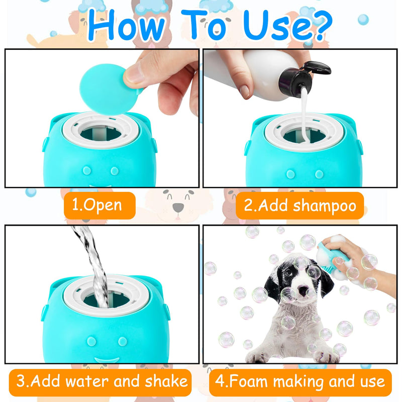 Ponpon 3PCS Dog Bath Brush with 4Pcs Toothbrush, Scrubber and Shampoo Brush with Adjustable Ring Handle, Shower Brush for Long and Short Hair
