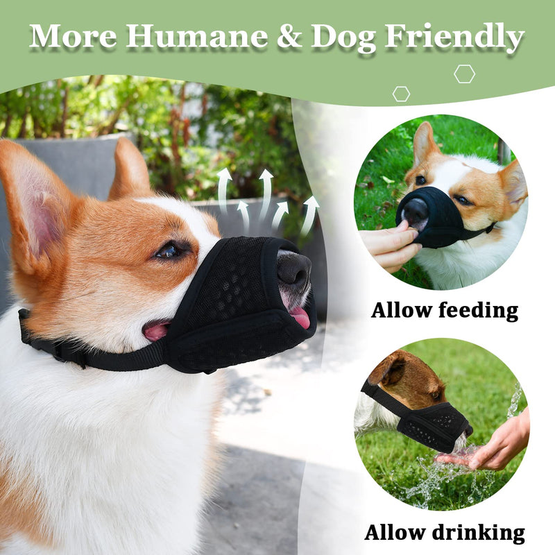 Mayerzon Dog Muzzle, Puppy Soft Mesh Muzzle for Small Medium Large Dogs Chihuahua Poodles Beagle Dachshund Corgis Labrador for Biting Chewing Grooming that Allows Panting Drinking(M, Black) M-(Snout 7¼”-8”) - PawsPlanet Australia