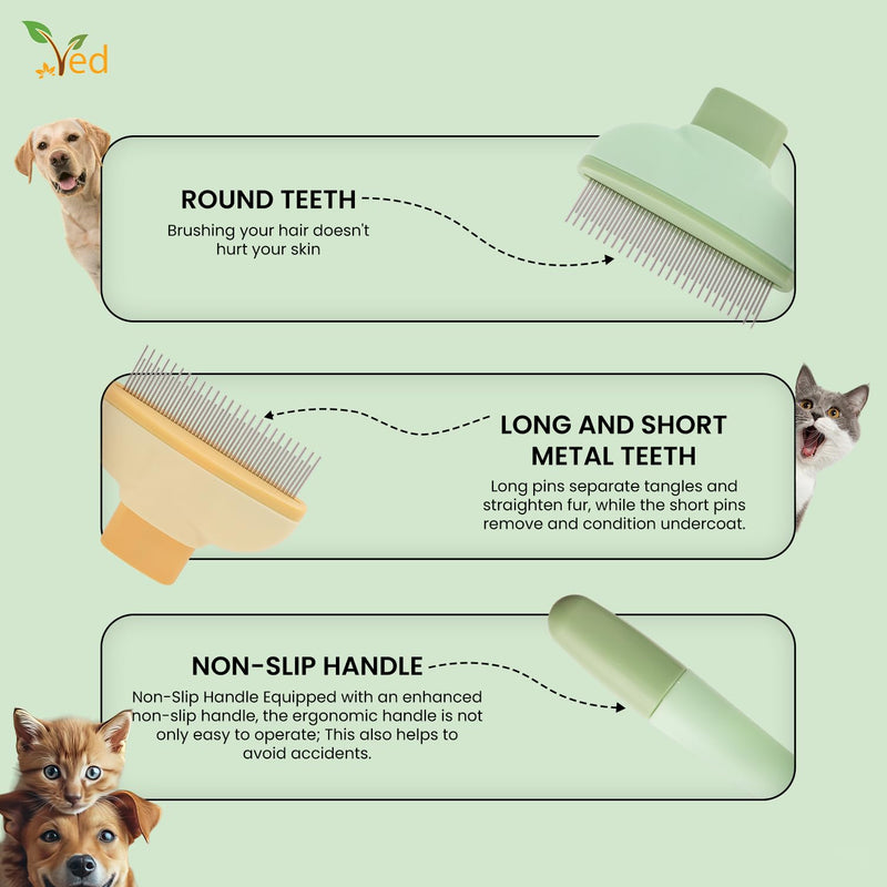 Ved Flea Brush for Dogs - Fine Tooth Pet Hair Removal Comb - Self-Cleaning Flea Brush for Cat - Cat Flea Combs for Indoor Cats - Grooming Brush for Long Haired Dogs - Flea Comb That Kills Fleas - PawsPlanet Australia