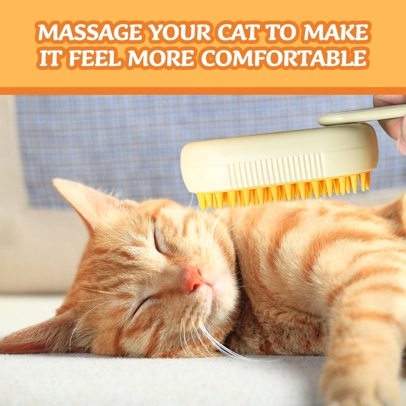 3 in1 Steamy Pet Hair Brush, Yellow, Massage Grooming Brush With Water Spray for Removing Static Flying Hair, Dog & Cat Comb for Shedding - PawsPlanet Australia